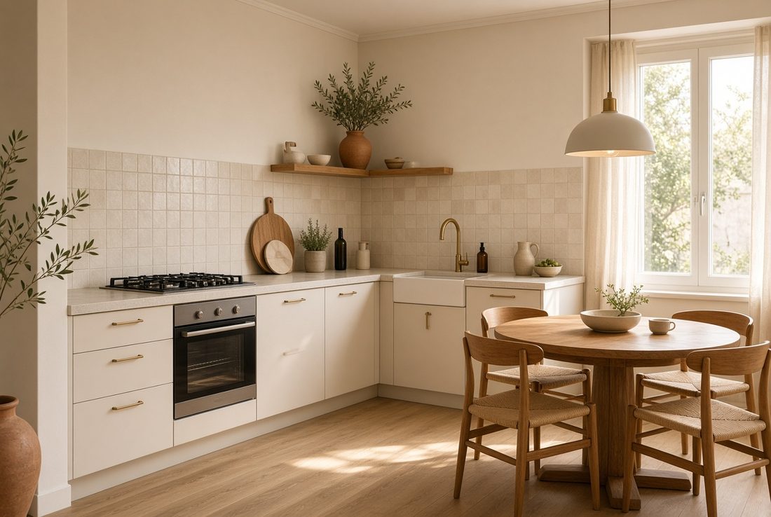 Cocina con office junto a la ventana